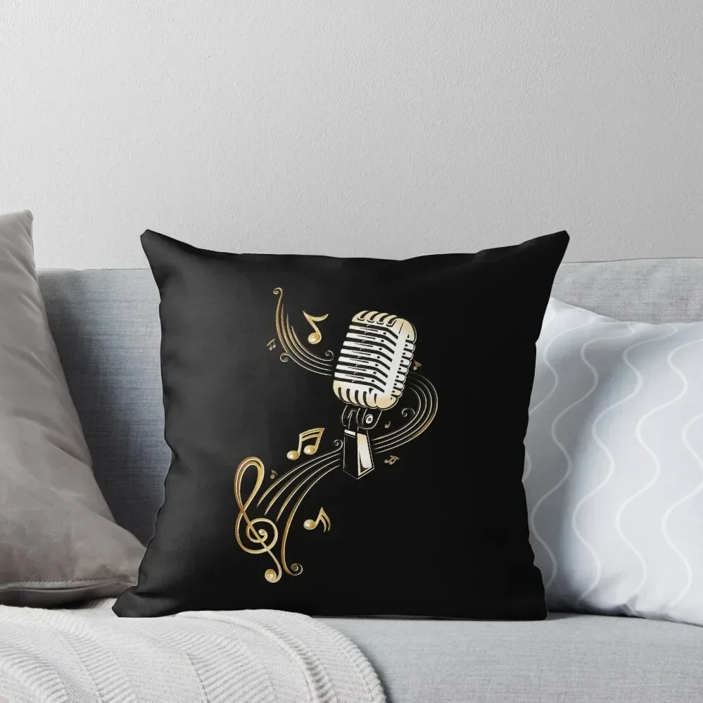 Retro microphone with music notes and clef. Throw Pillow luxury sofa pillows christmas cushions covers Ornamental Pillow pillow