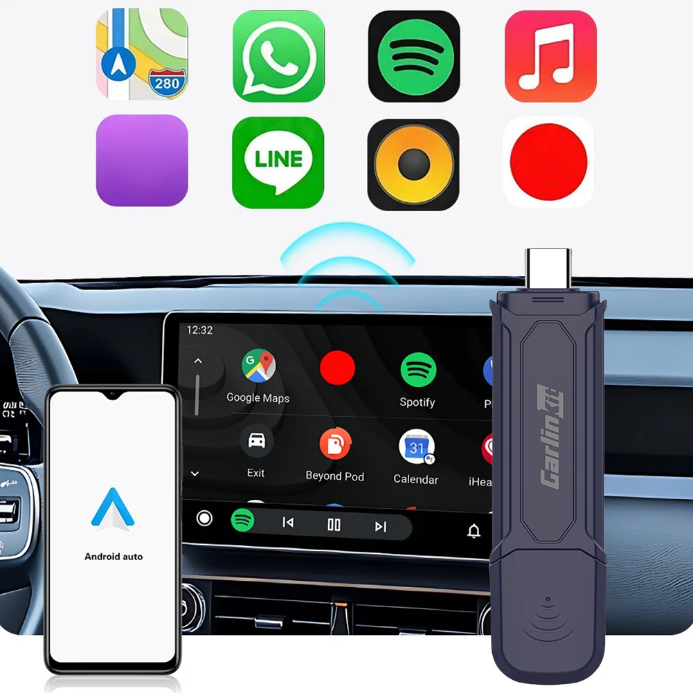 CarPlay AI Box BT 2.4/5G WiFi Wireless Carplay Android Auto Adapter 2 in 1 Mini Box Plug&Play for OEM Wired CarPlay/Andriod Auto