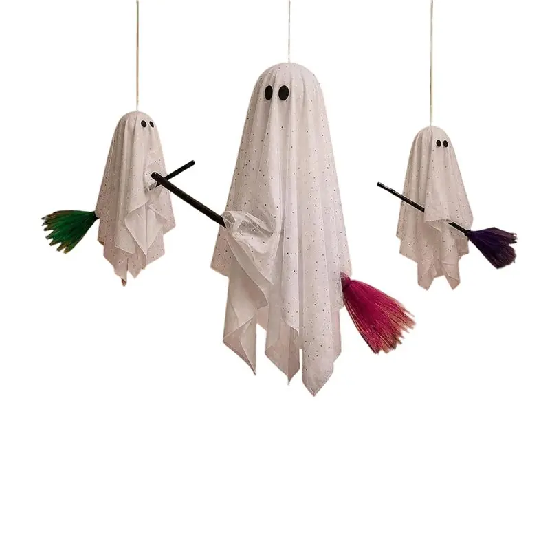 PORK-Remote-Controlled 3Pcs Hanging Ghost Decorations-For Halloween With Lights For Indoor/Outdoor