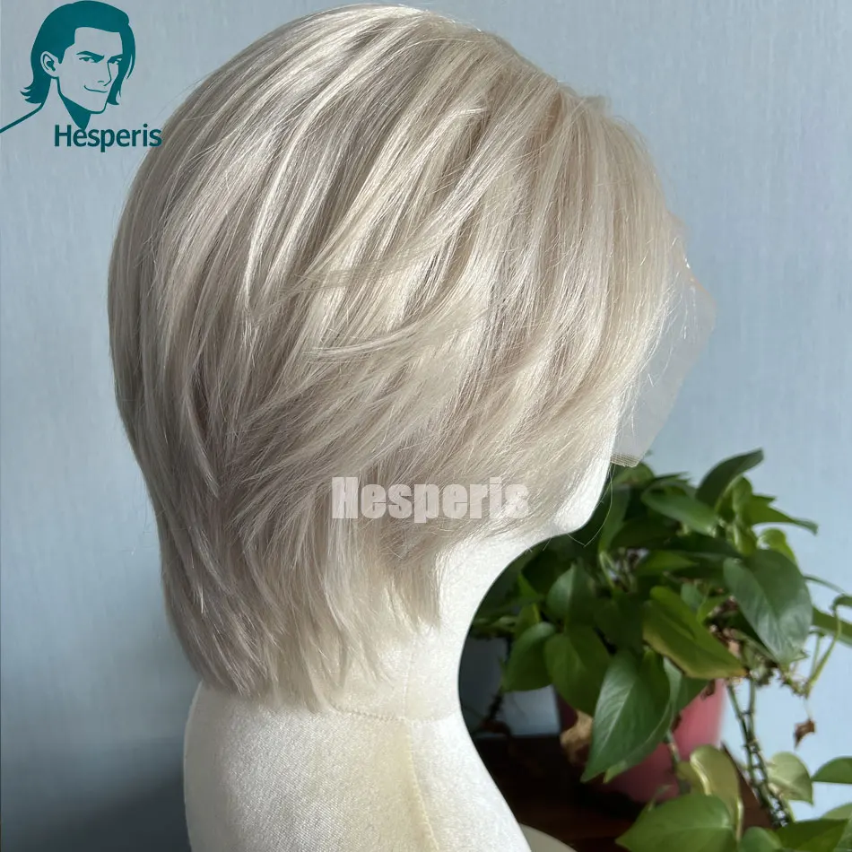 Hesperis 13x4 شعر الإنسان شعر مستعار أشقر فضي مع جزء جانبي تأثيري قصير البلاتين شقراء الدانتيل الجبهة شفافة غلويليس الباروكات