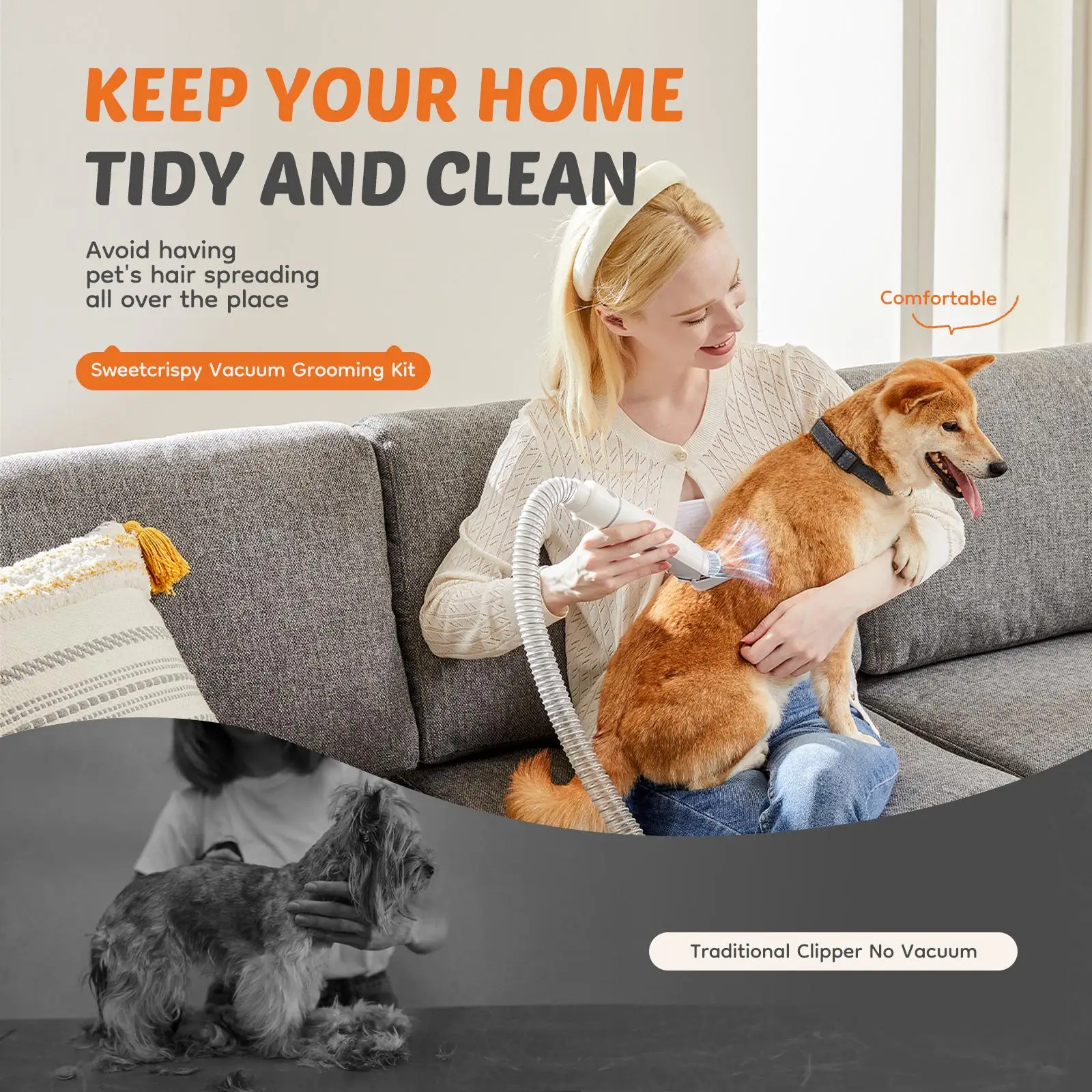 Professional Pet Grooming Vacuum Kit Cordless Low Noise Dog Clippers Quiet Electric Trimmer Shedding Brush Pet Hair Vacuum Cleaner 5 Tools for Cats Dogs Hair Removal Suction Machine view 5