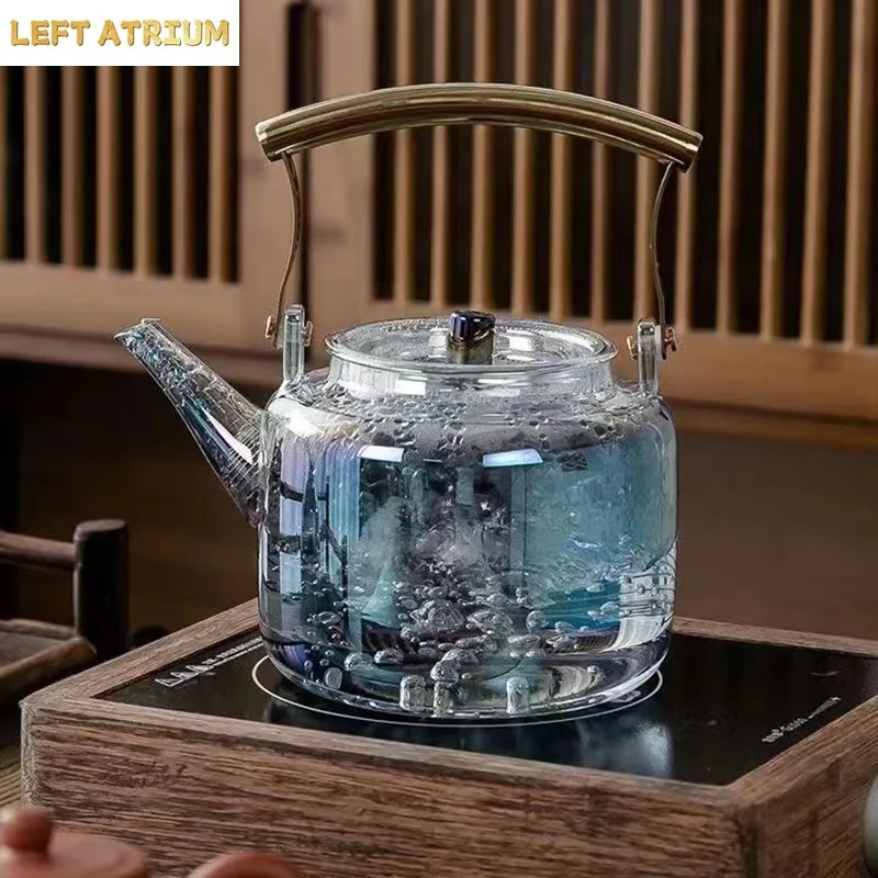 High Temperature Shell Color Burning Glass Teapot Thickened Large-capacity Filter Teapot Dazzling Flower Teapot Lifting Beam Pot