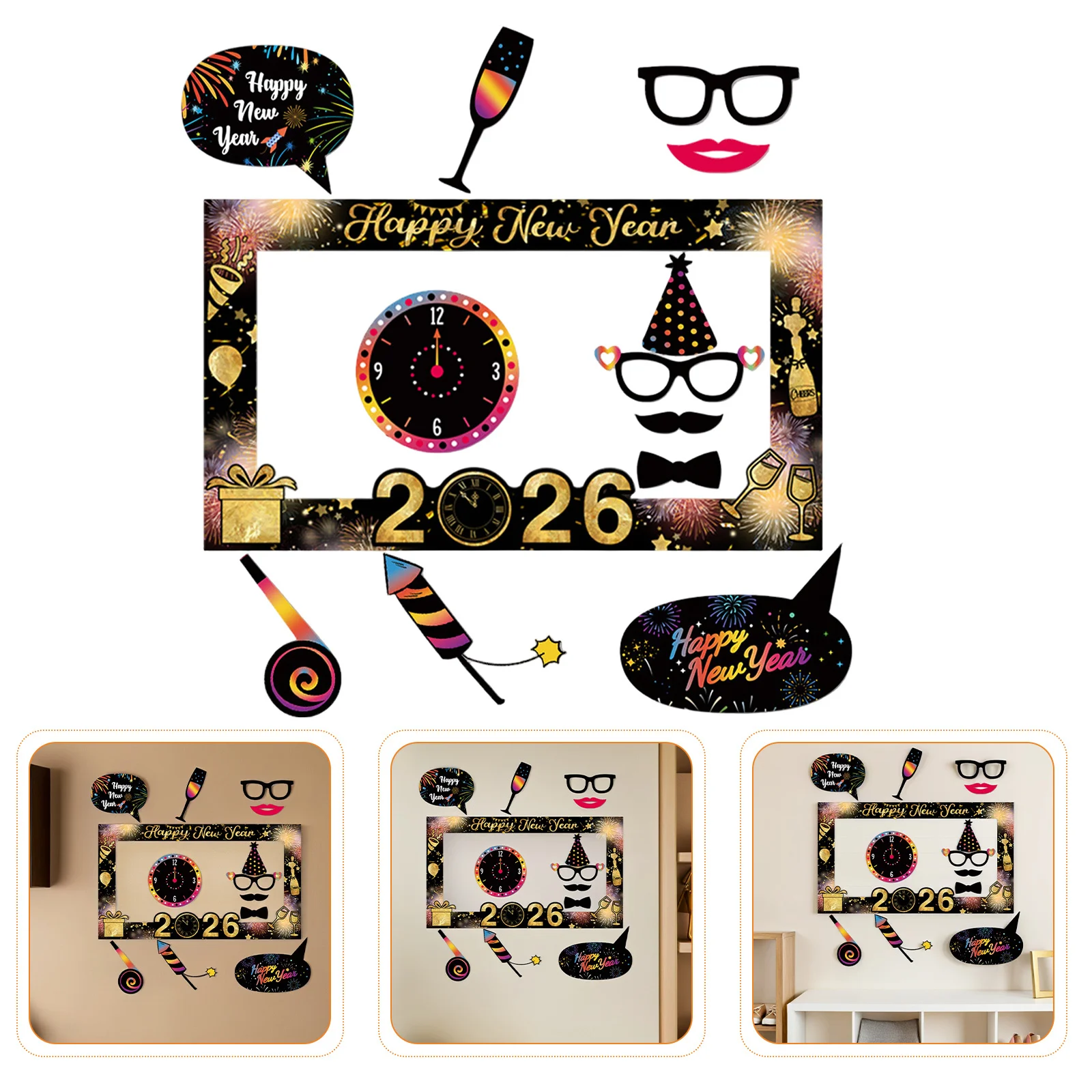 

1 Set New Year Photo Booth Frame Foam Board Spring Festival Party Accessories Happy New Year Photo Props Eyeglasses Celebration
