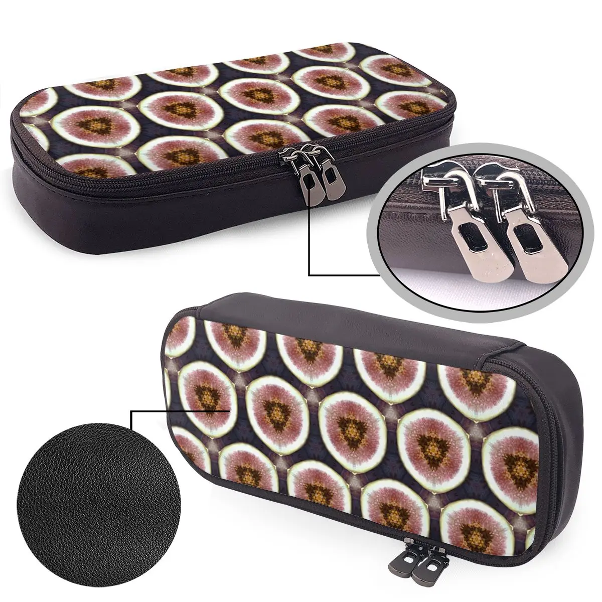 Fig Geometric Pattern Leather Pencil Case Pencil Pouch Storage Stationery Supplies Pen Box Pencil Bag for Studen Gifts