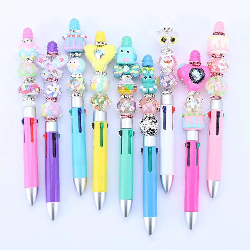 

20pcs Multicolor Beaded Pens 4 in 1 Multi Color DIY Beadable Ballpoint Pen Four Ink Colors Bead Pens School Office Stationery