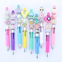 20pcs Multicolor Beaded Pens 4 in 1 Multi Color DIY Beadable Ballpoint Pen Four Ink Colors Bead Pens School Office Stationery