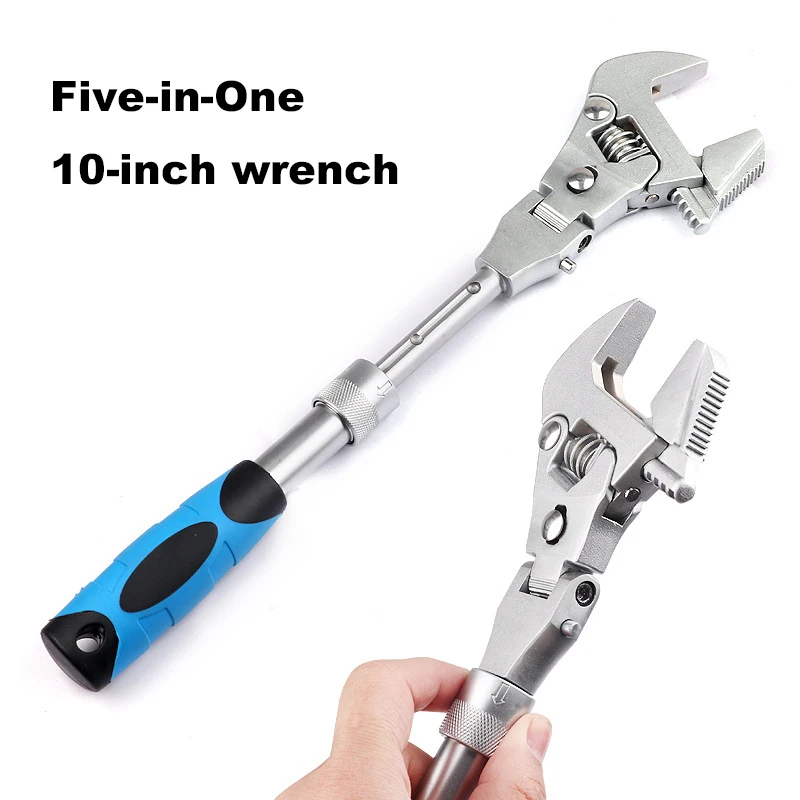 10 Inch Wrench Multifunctional 5 in 1 Adjustable Extension Wrench Folding Swivel Ratchet Wrench Bathroom Air Conditioner Wrenchs