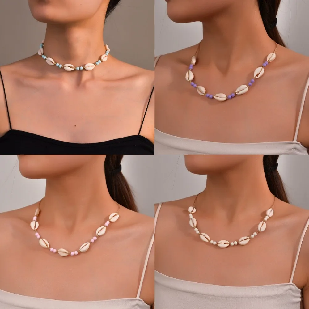 

New Shell Shell Beaded Necklace Adjustable Purple/Blue/Pink/White Shell Necklace Shell Braided Chain Woman