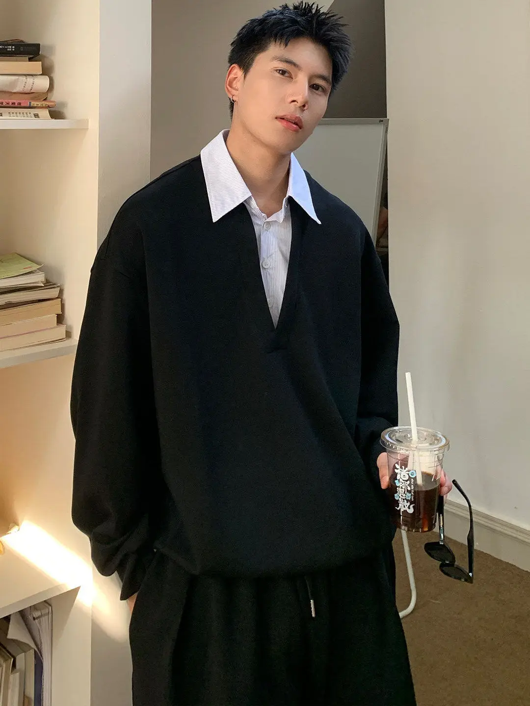 

Мужская толстовка-худи в американском стиле, свободного кроя, с дизайном «фальш-двойка», премиум-качество, комфортная футболка