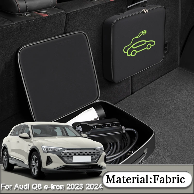 

Fit For Audi Q8 e-tron 2023 2024 Car Charging Cable Storage Bag Charger Plugs EV Sockets Equipment Organizer Bag Waterproof