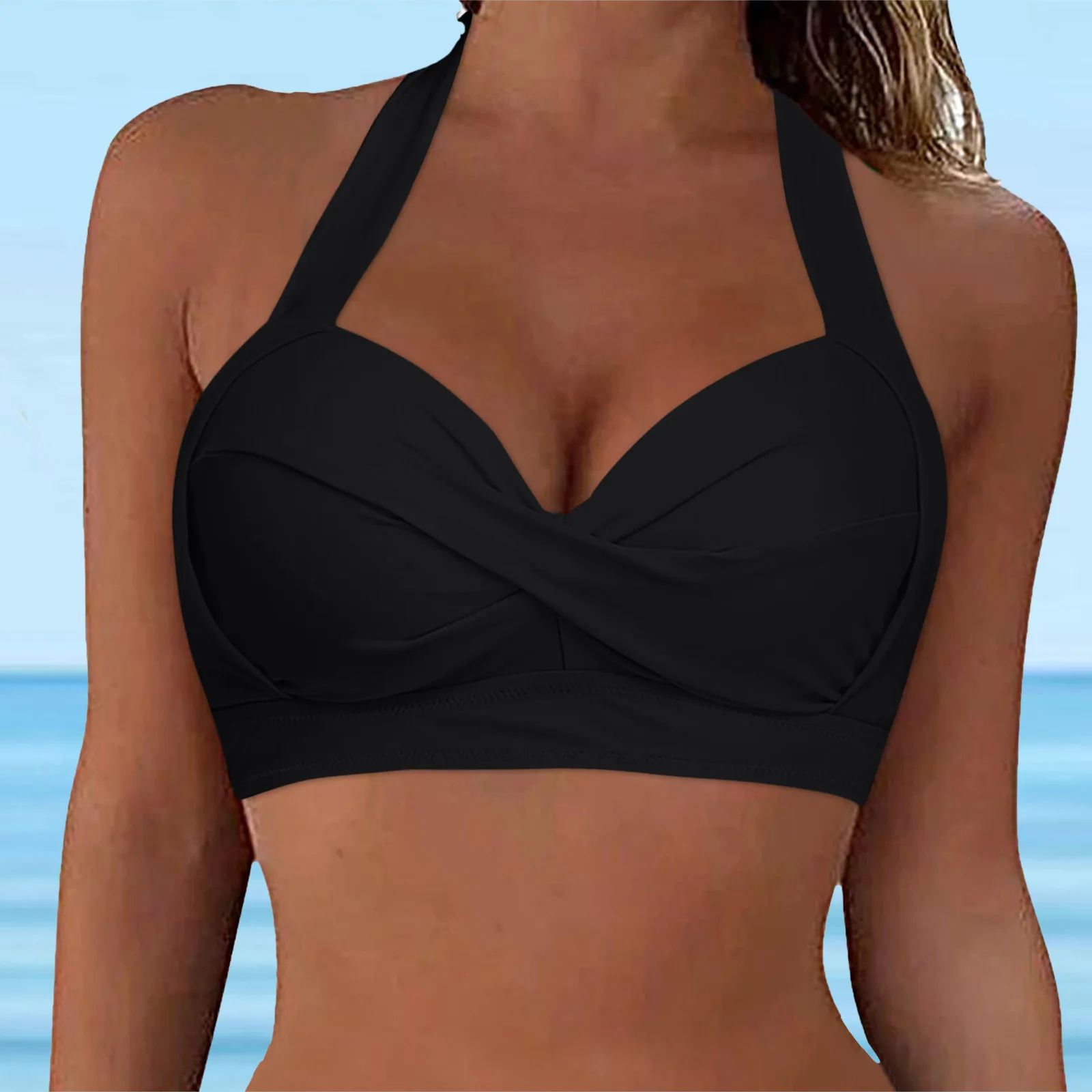 Kobiety Koronkowe stroje kąpielowe Topy na fiszbinach Pełne pokrycie Bikini Top Solid Push Up Swim Crop Top Wiązanie z tyłu купальник женский 2024