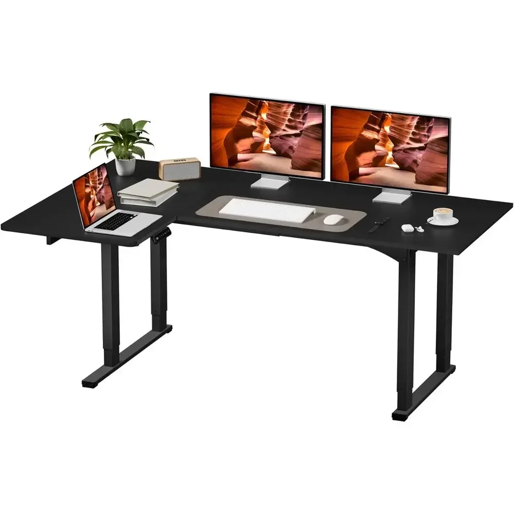 Electric Adjustable Height L-Shaped Desk, 71x43 Inches, Splice Board, Stand-Up Desk for Home Office, Black