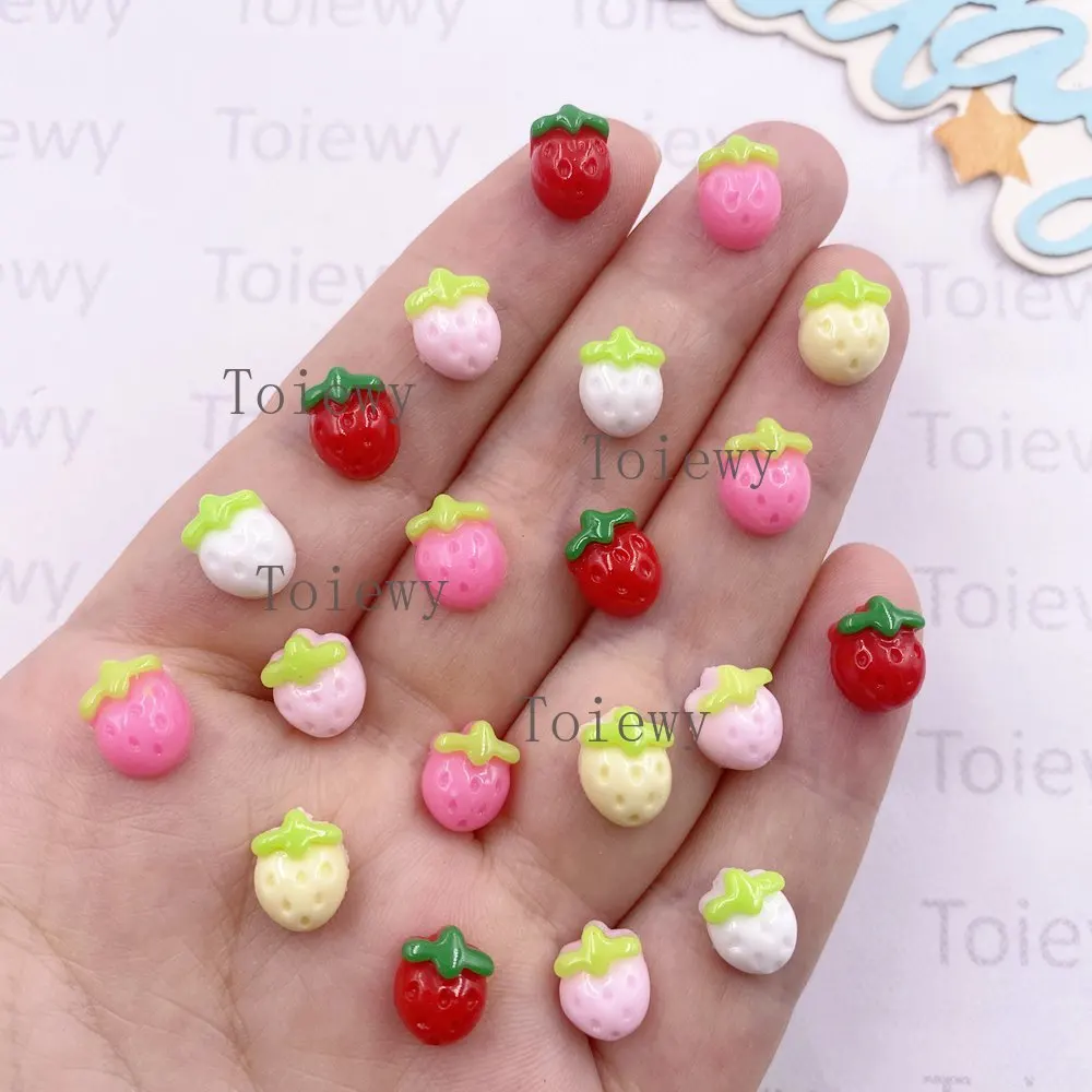 Nouveau 100 pièces résine Kawaii Mini coloré fraise Art ongles Flatback pierre Applique album à faire soi-même boucle d'oreille décor accessoires artisanat