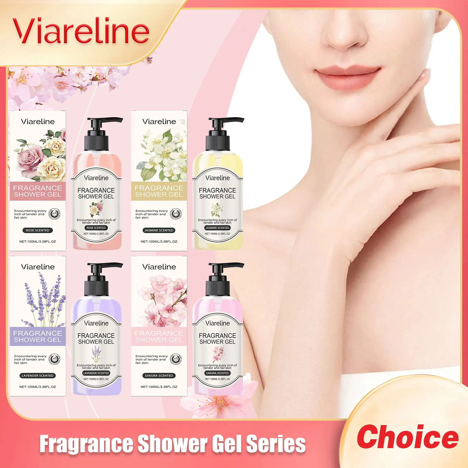 Duft-Duschgel-Serie, anhaltender Blumenduft, hält feuchtigkeitsspendend, Tiefenreinigung, Peeling, Hautpflege, Bad, Körperwaschlotion, 100 ml