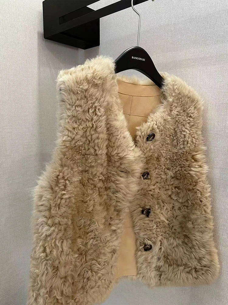 فو الصوف الفراء سترة المرأة Y2K الكورية فضفاضة س الرقبة كل مباراة شعر الفراء المحاصيل معاطف الإناث شتاء دافئ أكمام تانك ملابس خارجية جديد #4