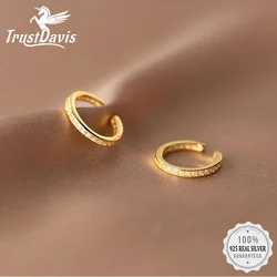 TrustDavis Genuine 925 Sterling Silver Sweet Dazzling CZ Ear Cuff Clip Earring For Women Piercing Earing Jewelry Gift DE0082