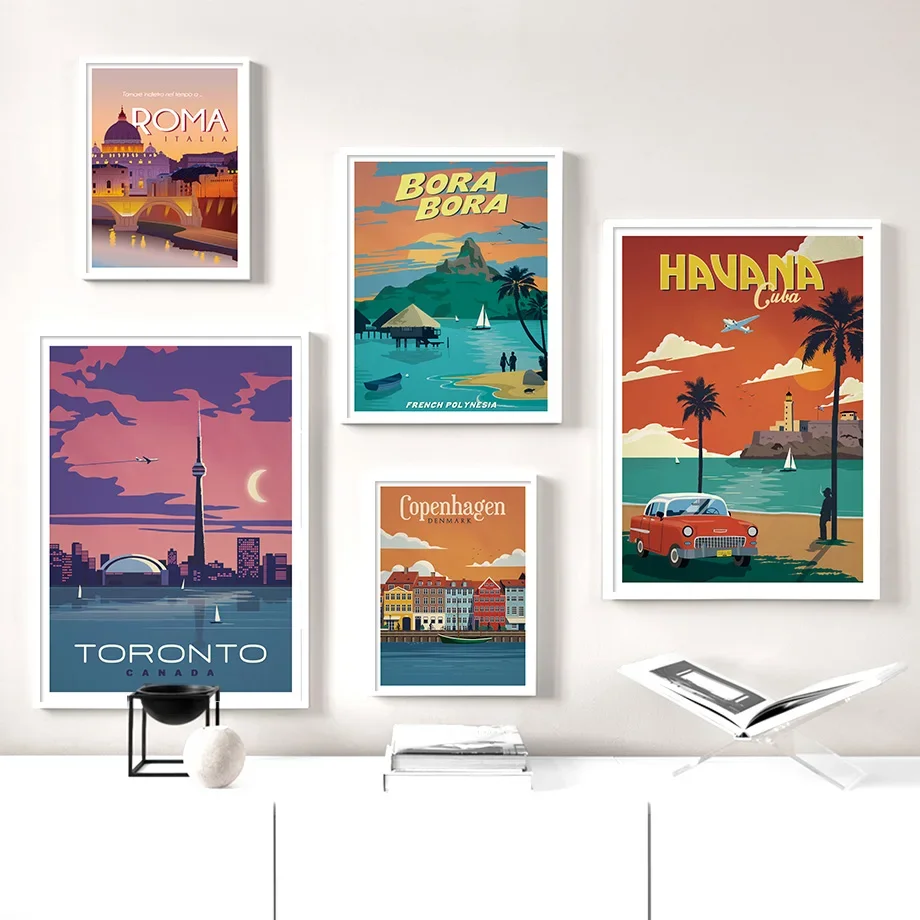 

Paris Famous City Vintage Retro Poster Wall Art Canvas Painting Nordic Posters And Prints Wall Pictures For Living Room Decor