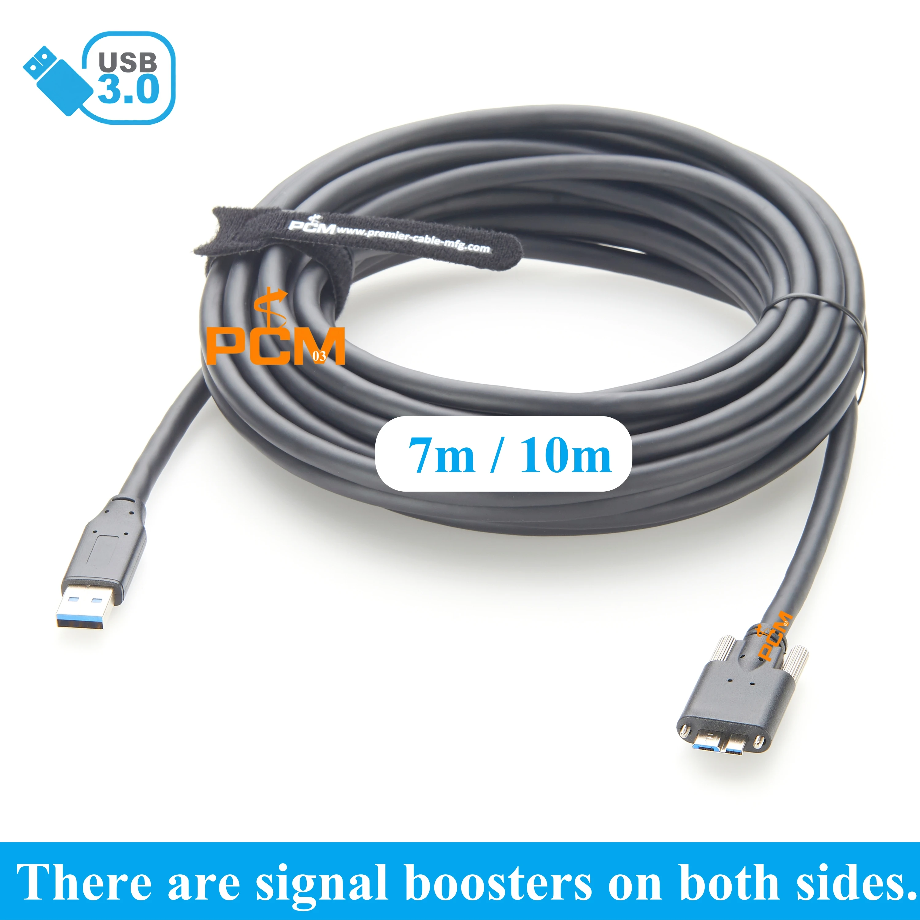 7m 10m Active USB-A to Screw Lock Micro B with Signal Booster for Embedded Vision System, Smart Camera Keyence Omron Cognex FLIR