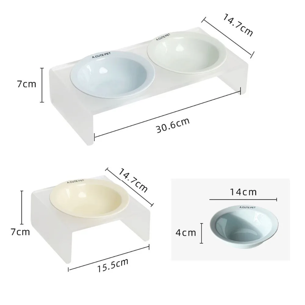 Ceramic Elevated Cat Bowl Solid Color Acrylic Bowl Rack Bowl Stand Holder Large Diameter Tilted Adjustable Pet Double Food Bowls - view 6