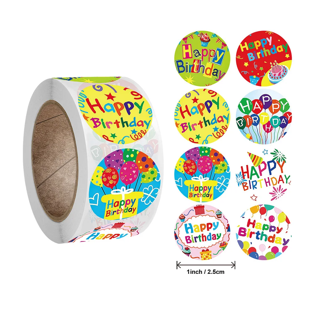 500Pcs 1inch Happy Birthday Stickers Cartoon Animal Seal Label Gift Wrap Scrapbook Party Gift Wrap Seal Sticker Bakery Sticker