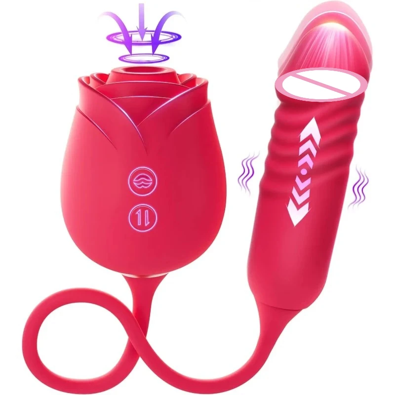 3-in-1 Rose Vibrator Thrusting Dildo for Women Intense Clitoral Sucking & G-Spot Massager with 10 Vibration Modes Adult Sex Toys