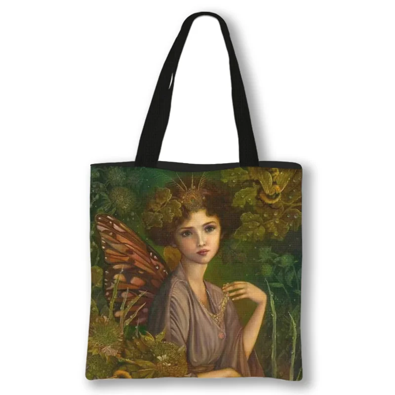 angel Oil Painting Printing Handbag Fabric Bag Leisure Folding Shopping Bag Outdoor Beach Bag Daily Handbag