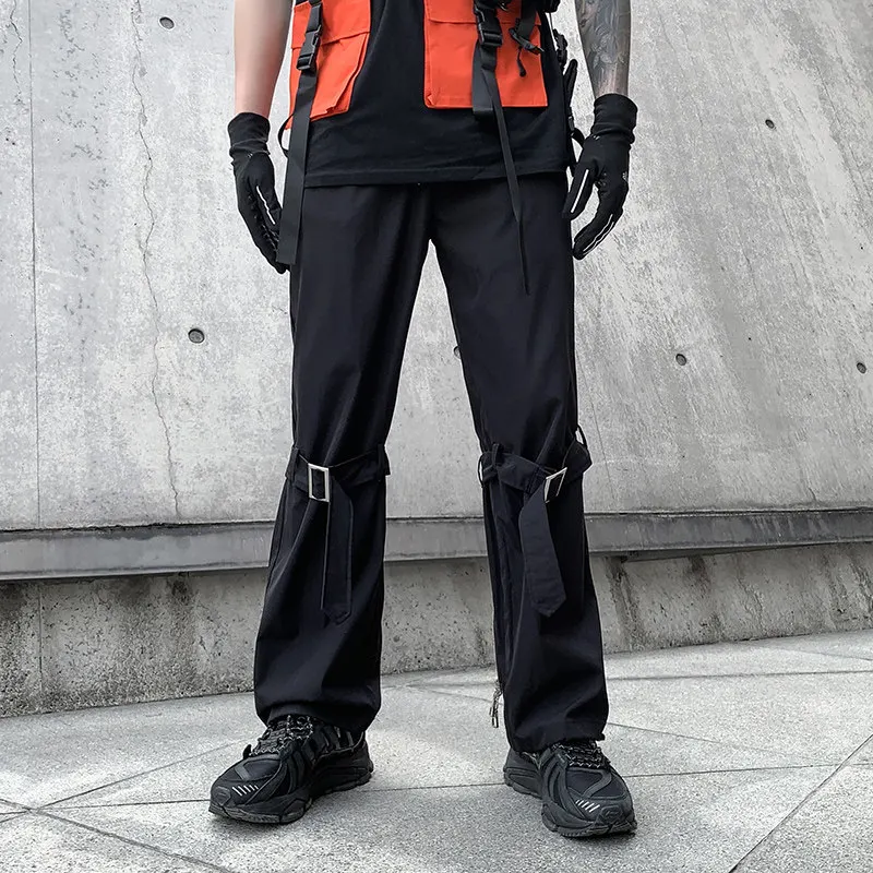 Dark Style Black Bootcut Trousers Men's Zipper Design Loose Trendy Deconstructed Casual Pants Straight Sense