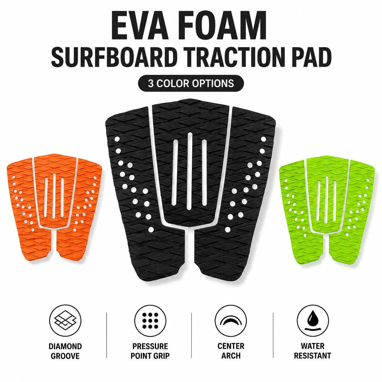 EVA Foam Surfboard Traction Pad Non Slip Deck Grip Mat with Raised Kick Tail Diamond Groove Pressure Point Surfing Accessories