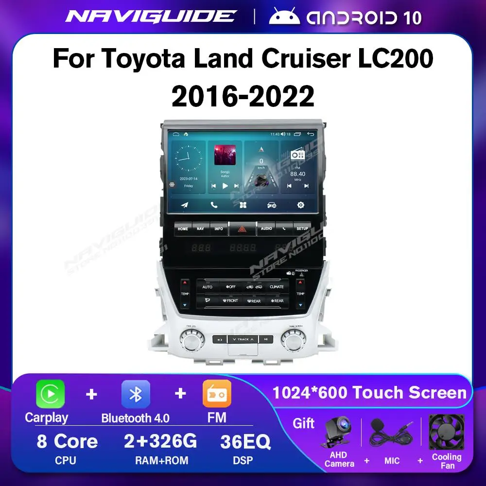 

NAVIGUIDE 2+32G Carplay Car Radio For Toyota Land Cruiser LC200 2016-2022 Androd10 Touch Screen Multimedia Player GPS Navigation