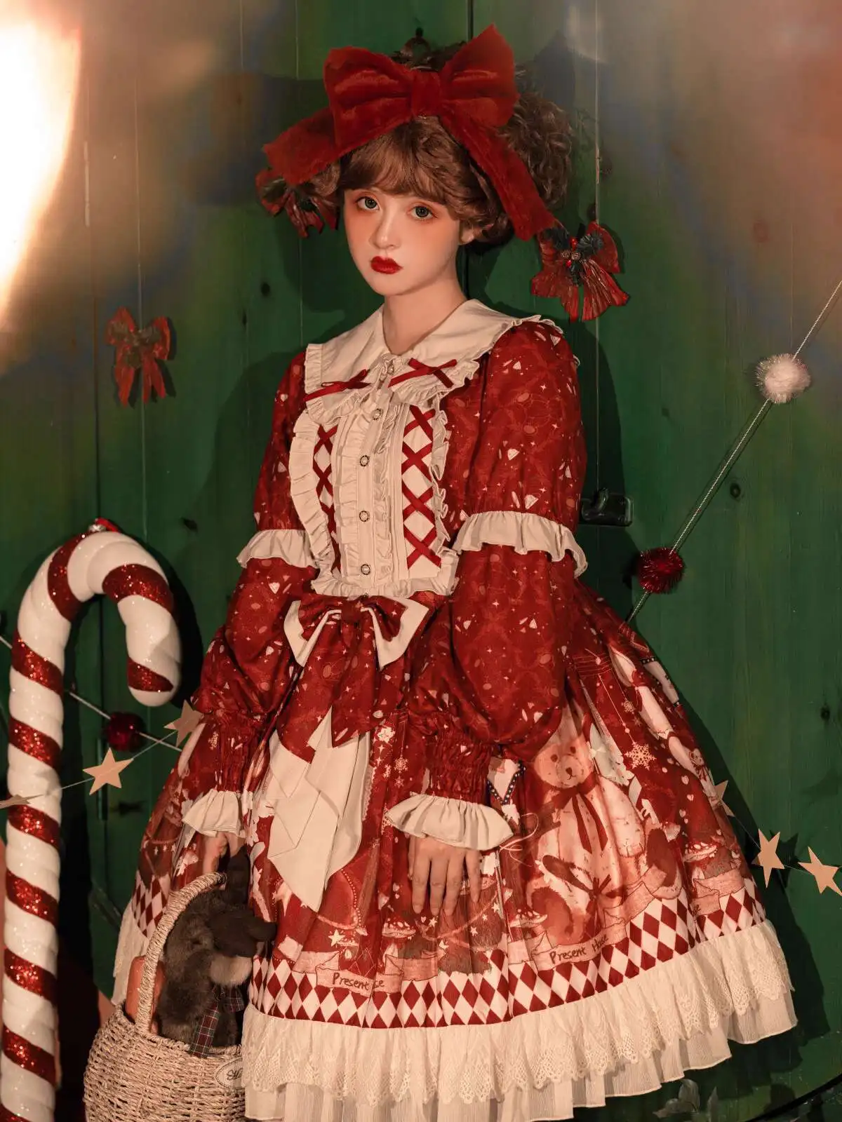 

Christmas Clothing Red Add Cotton Keep Warm Hooded Cloak Long Sleeves Dress Lolita Little Red Riding Hood Halloween Cos Cosplay