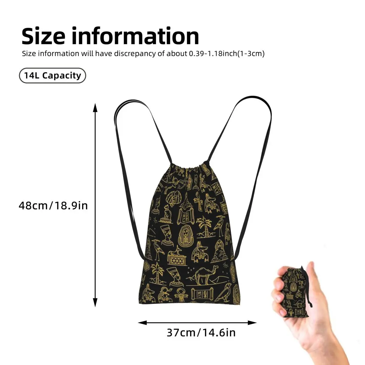 Ancient Egyptian Culture Drawstring Backpack hiking cycling Bag Portable Travel Drawstring Bag for Men Women