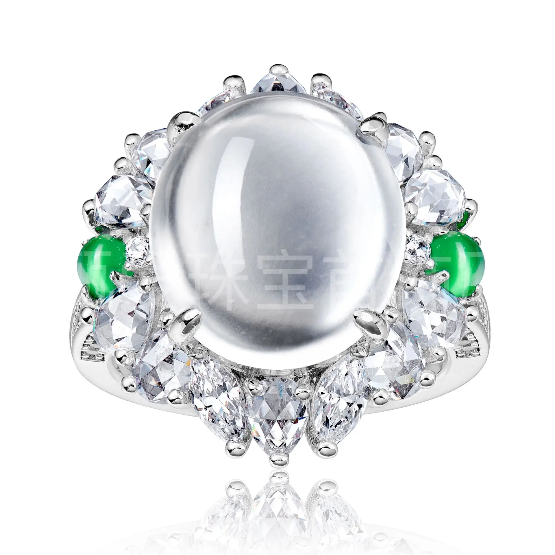 

Manufacturer Wholesale S925 Silver Inlaid Zircon Surrounded By Ice Water Foam Jade Diamond Ring New Chinese Style Guochao Temper