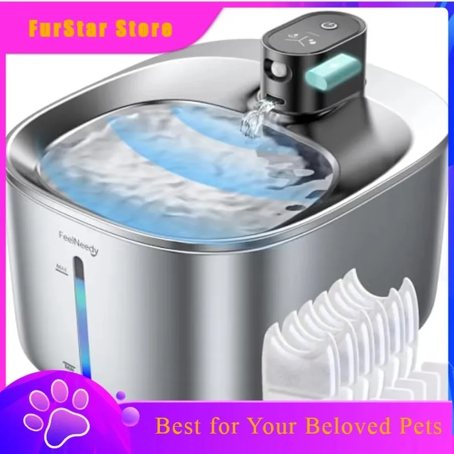 FurStarCordless Cat Water Fountain Battery Operated 4L Stainless Steel Pet Water Fountain For Cats Dogs With Motion Sensor Ultra