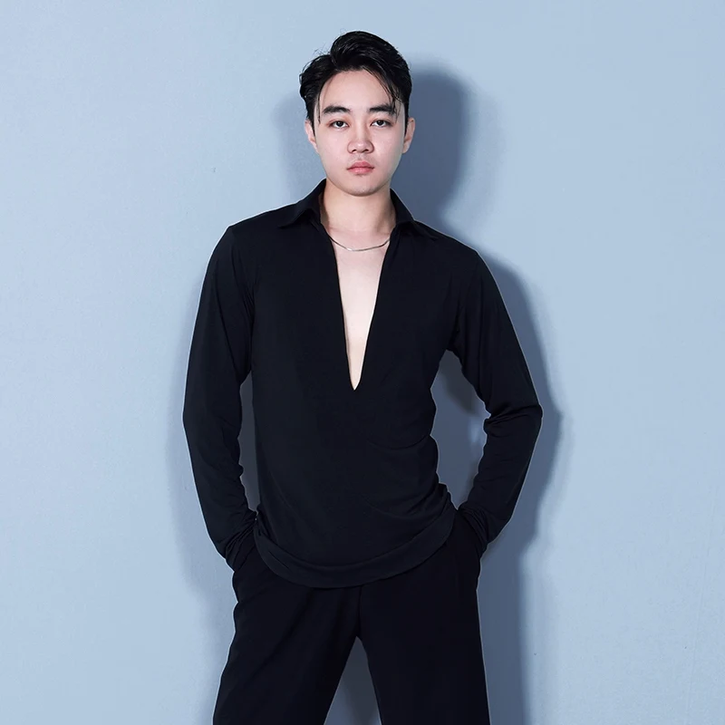 Loose Latin Dance Tops Men Ballroom Dance Clothes Rumba Cha Cha Dance Practice Tops Male Latin Competition Clothing DNV21776