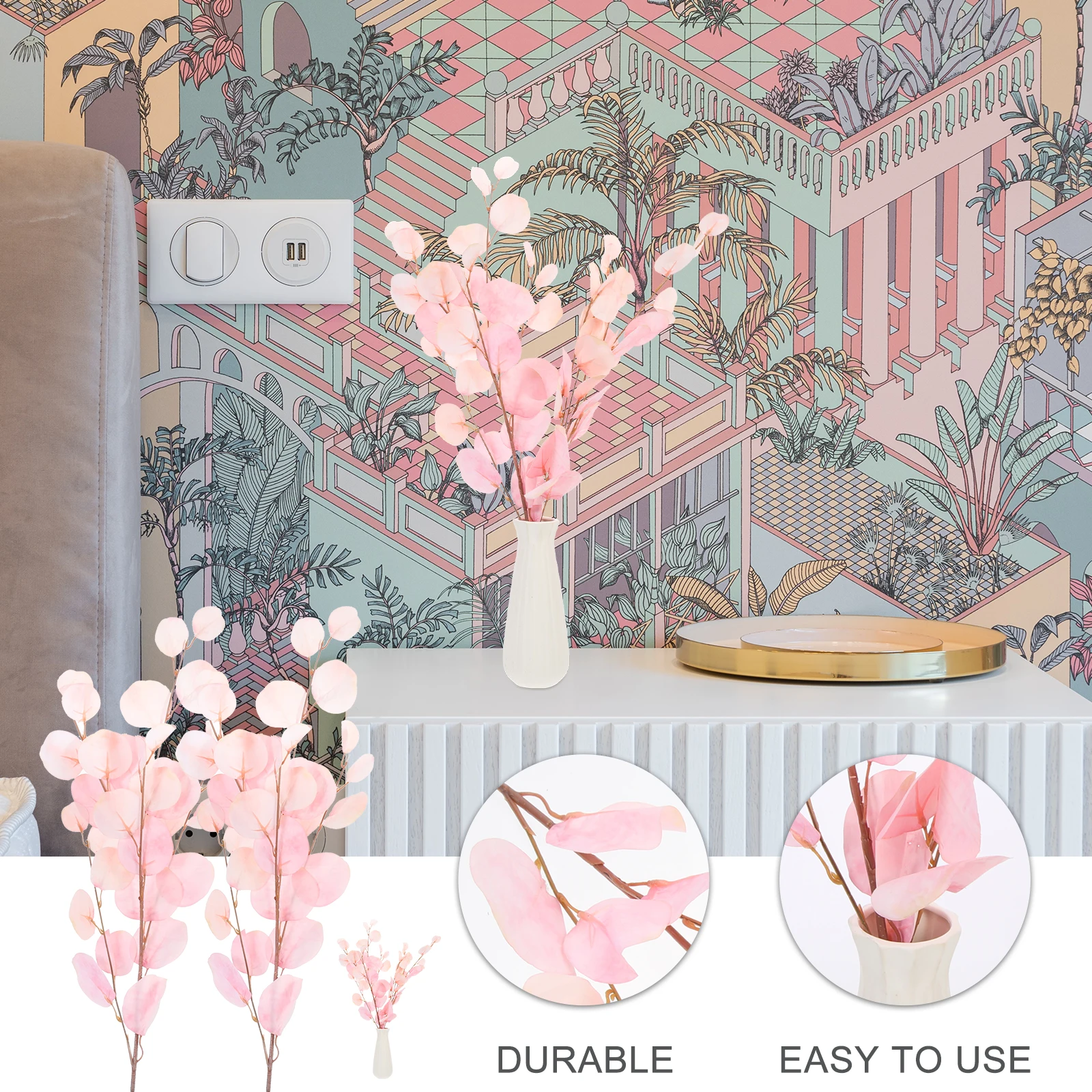 

2Pcs Simulated Eucalyptus Leaves Artificial Plant Home Decor Wedding Decoration Farmhouse Centerpieces Christmas Making