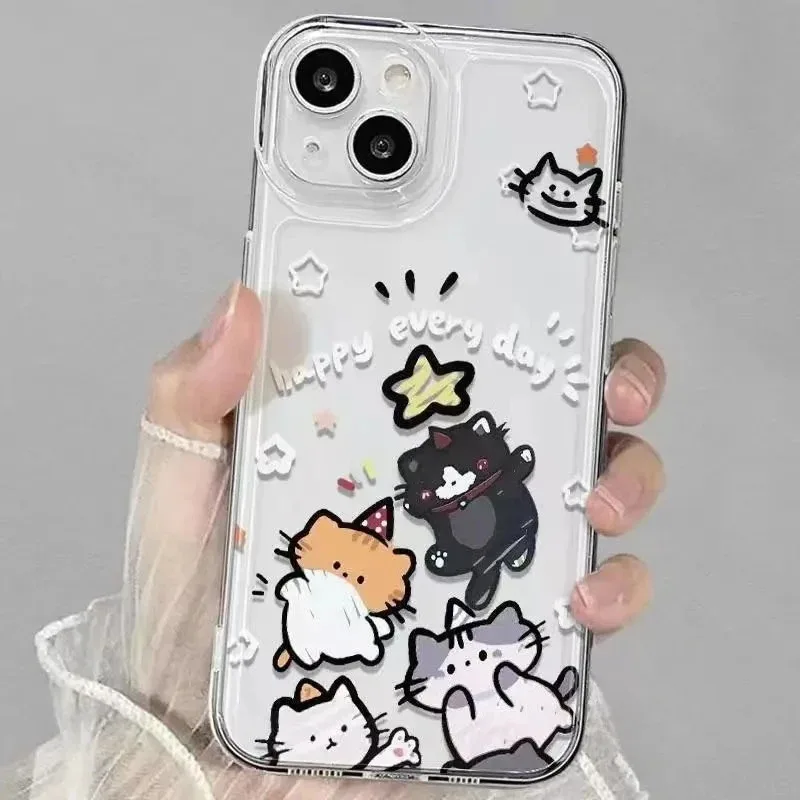 Чехол для телефона с милым мультяшным котом и звездами для Vivo X60 X50 X30 X27 Pro Plus, прозрачная мягкая задняя крышка Чехол для телефона с милым мультяшным котом и звездами для Vivo X60 X50 X30 X27 Pro Plus, прозрачная мягкая задняя крышка