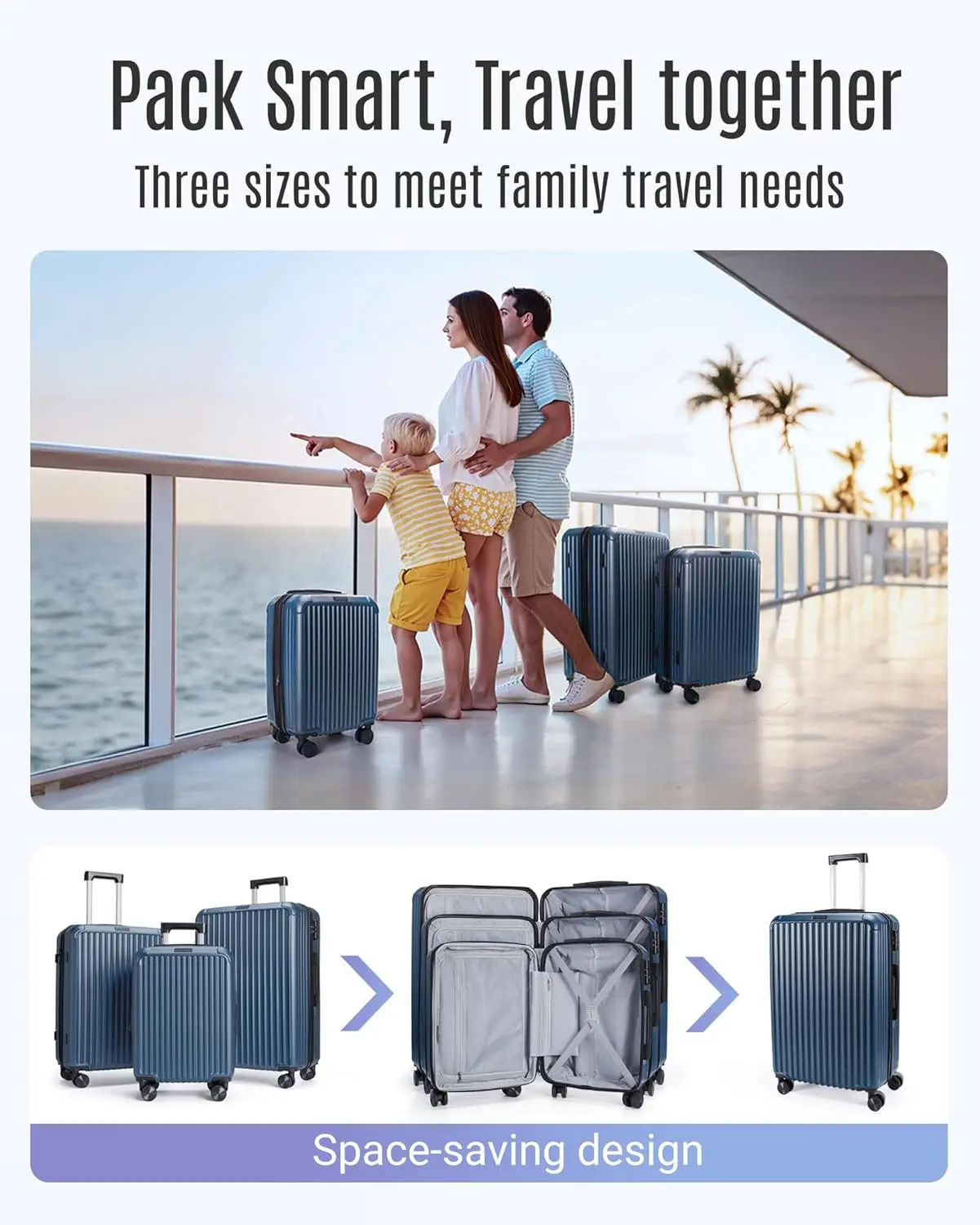 Set Koper Hard Shell 3-Piece Royal Blue dengan Roda Spinner & Kunci TSA (20', 24', 28')