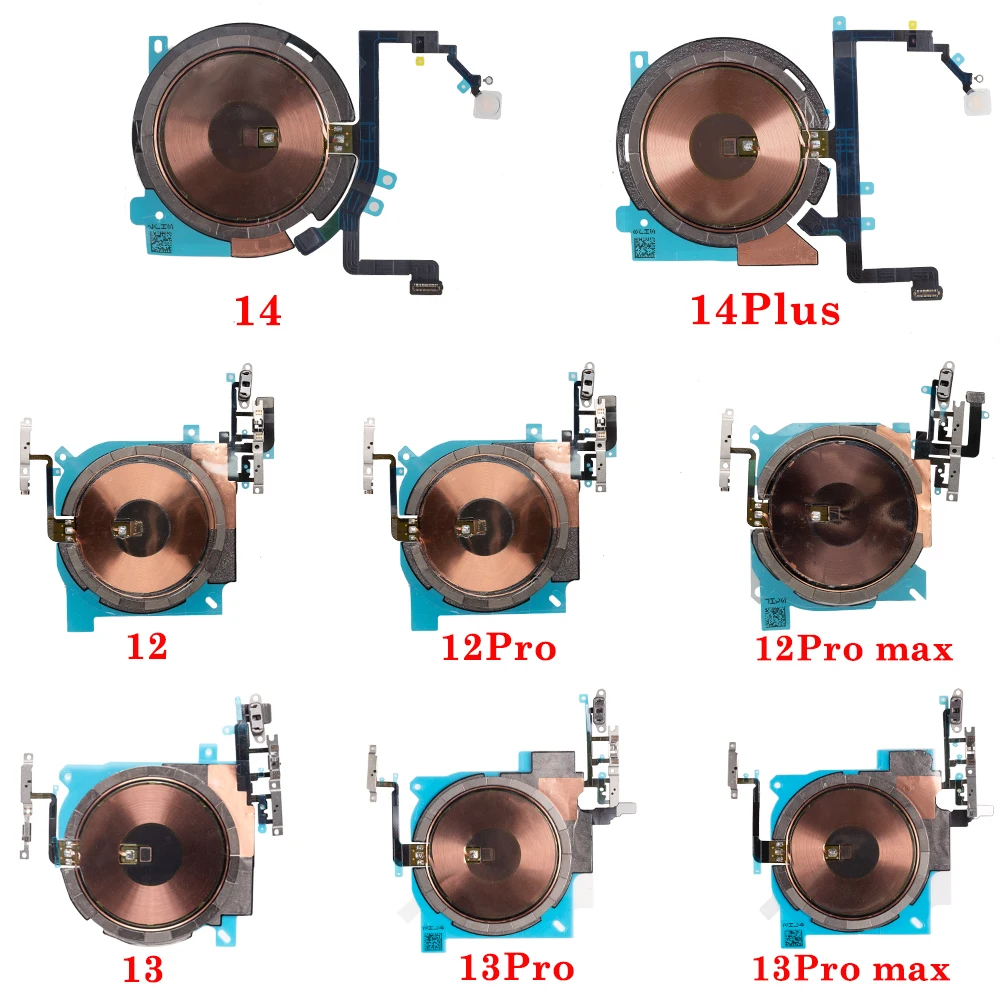 Wireless Charging Chip Coil NFC With Magnet Power Volume Flex Cable For iPhone 12 13 14 Mini Pro Max Plus Charger Panel Sticker