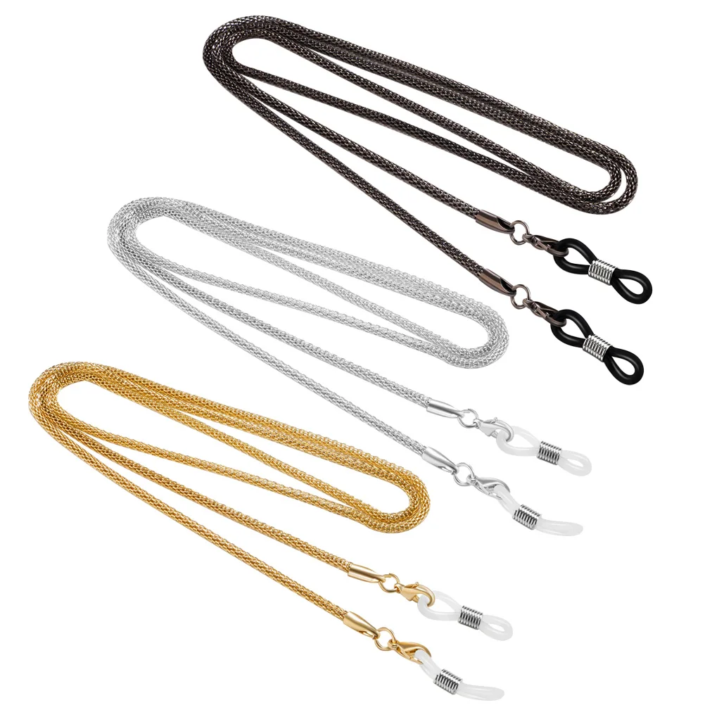 

3Pcs Anti-Skid Eyewear Chain Durable Hanging Neck Spectacles Chain for Running Hiking Cycling Black Golden Silver