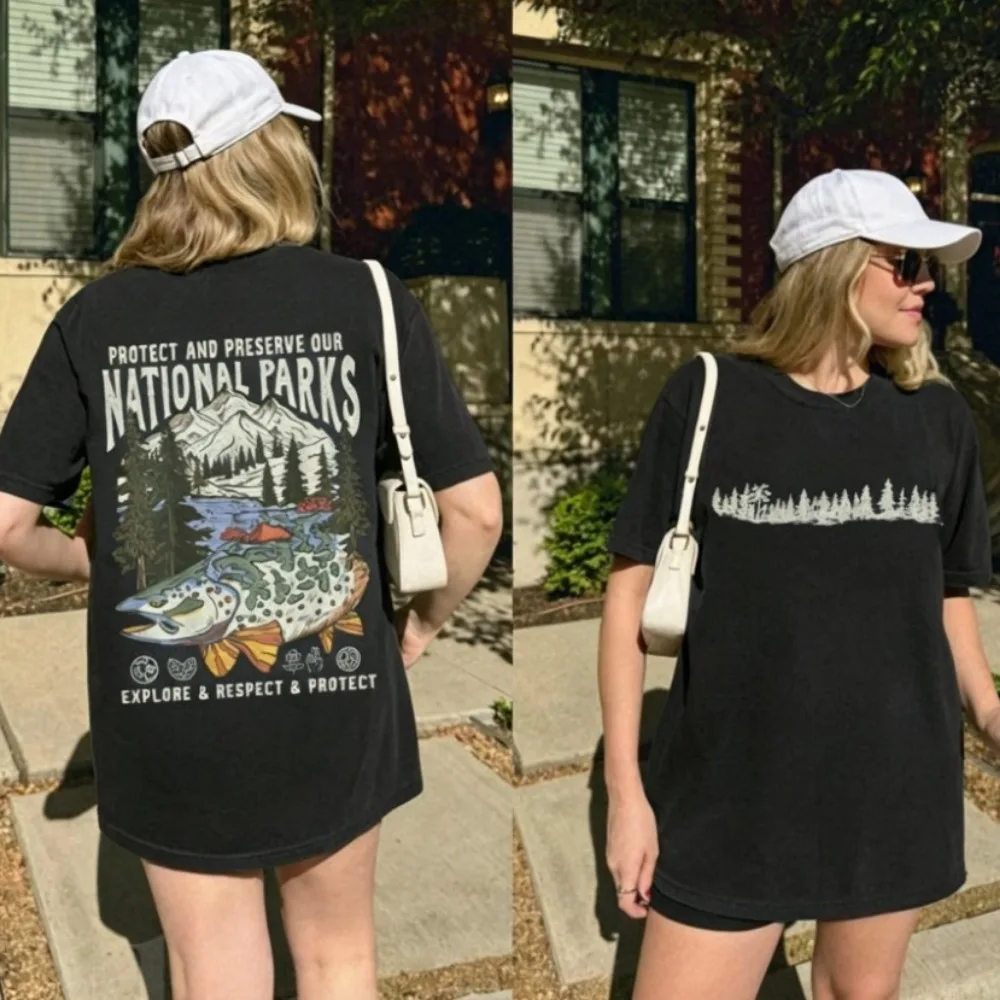 90s National Parks Front And Back Printing Shirt Nature Lovers tee Respect the Local Wildlife Forest Hiking Wanderlust Shirt