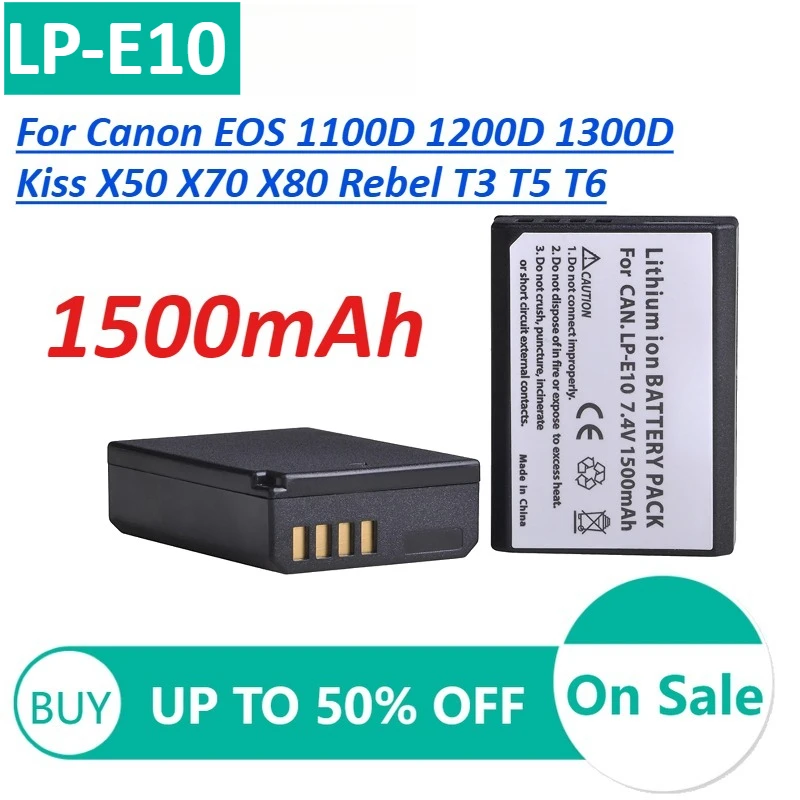 

LP-E10 Camera Batteries for Canon EOS 1100D 1200D 1300D Kiss X50 X70 X80 Rebel T3 T5 T6 Rechargeable Battery