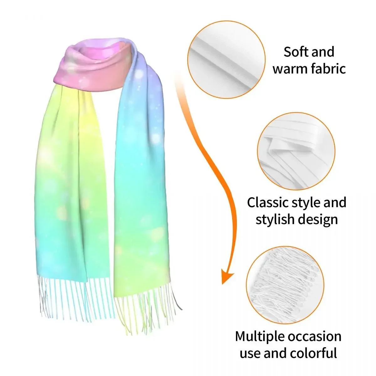 Tassel Scarf Large Pashmina Winter Warm Shawl Wrap Bufanda Female Galaxy Fantasy Pastel Color Sky With Rainbow Cashmere Scarves