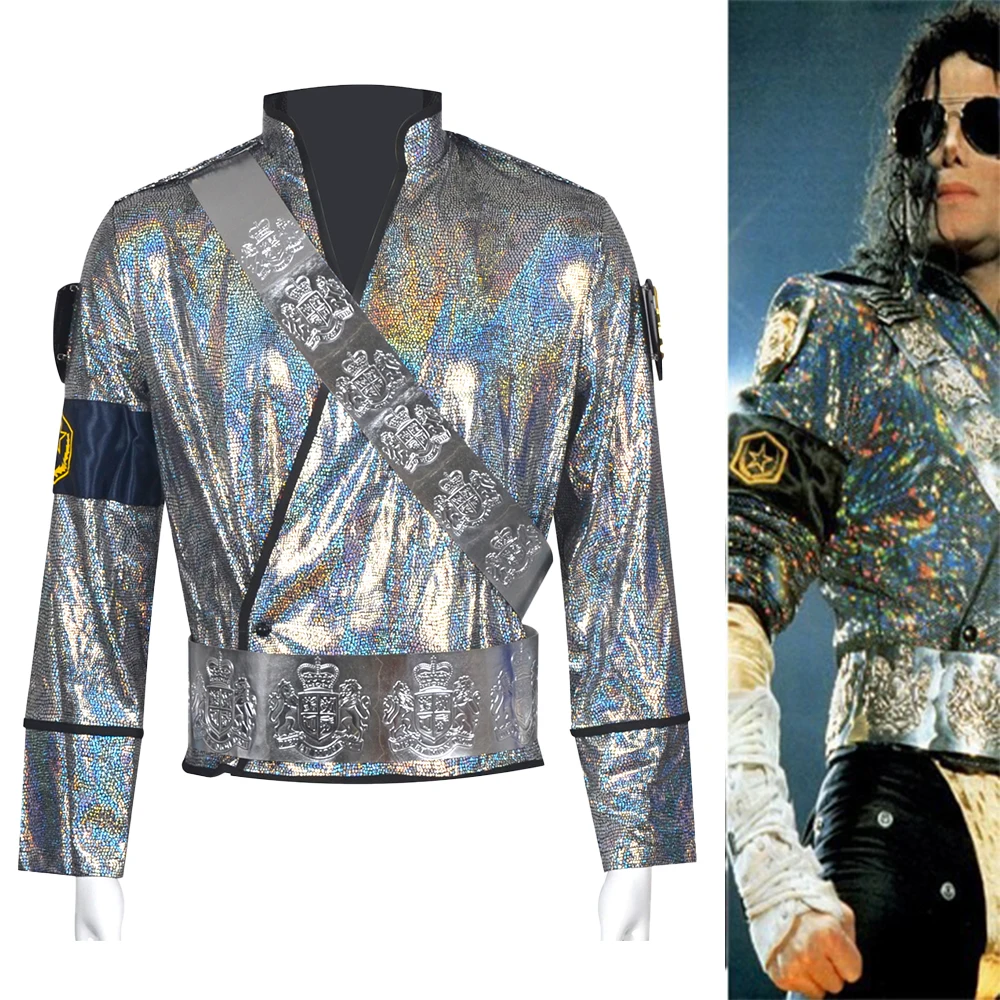 New Model Michael Jackson BAD Bucharest Tour Cosplay Full Set Handmade Laser Jacket Belt Rare Stage Outfit For Impersonator