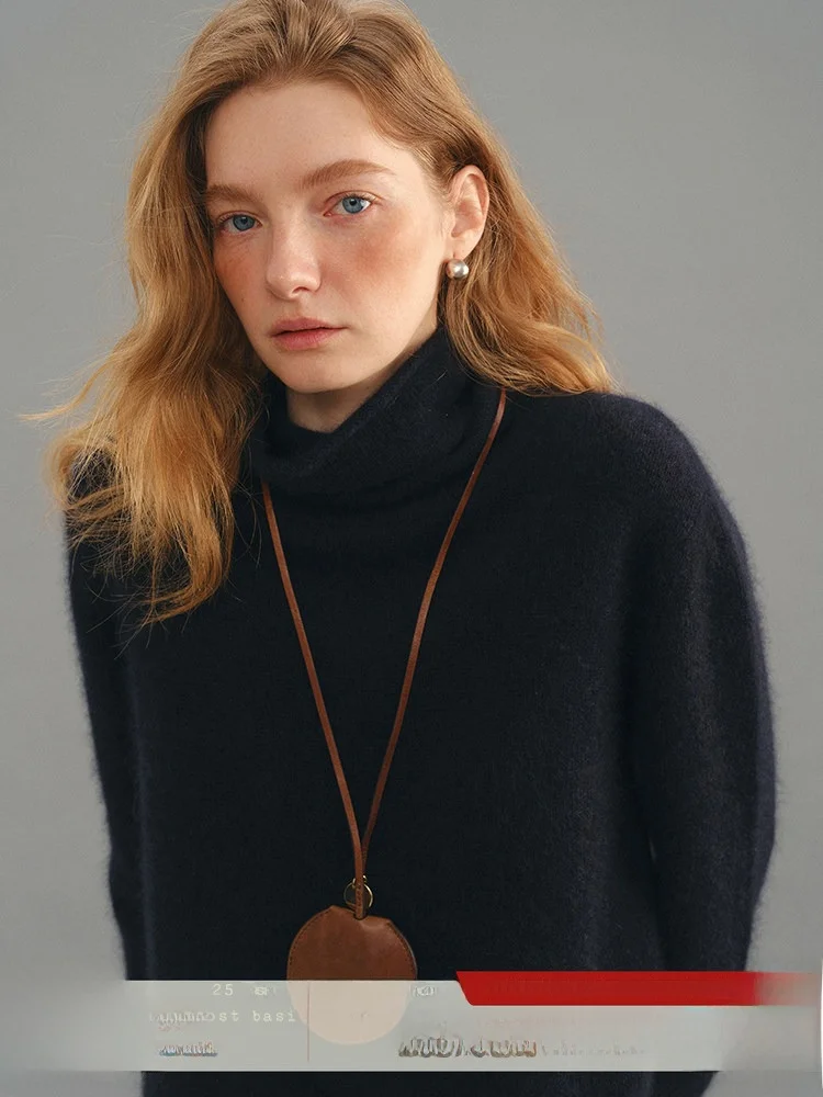 

Pure Color Camere Knitted Sweater Women's Loose Long Sve Wool Simple Sle Comfortable Soft Ne High Ne Top