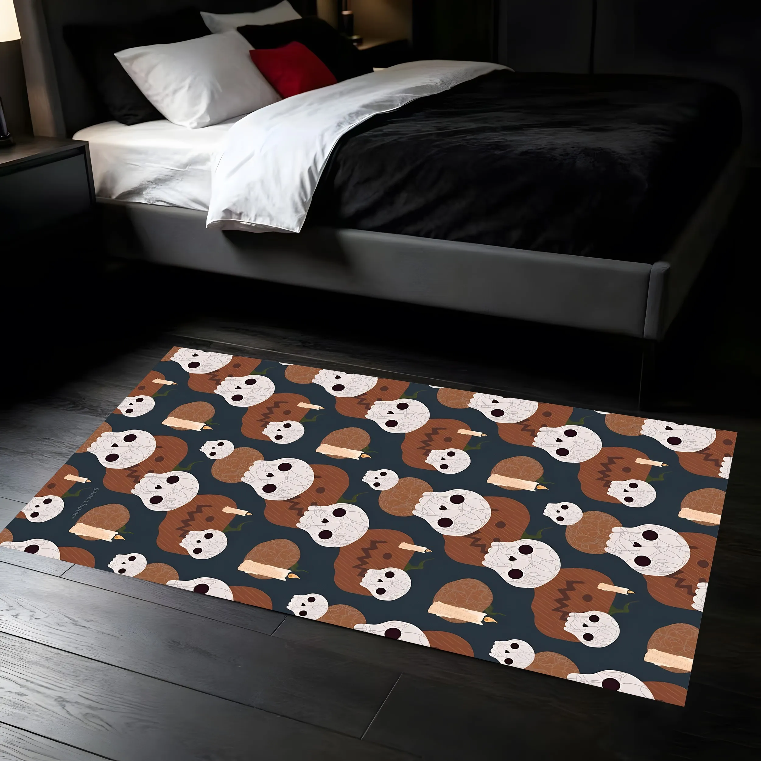 2D Large Area Rug with All |   Over Cartoon Skull, Pumpkin, Candle Patterns. Funny and Cute Style, for Living Room & Bedroom,...