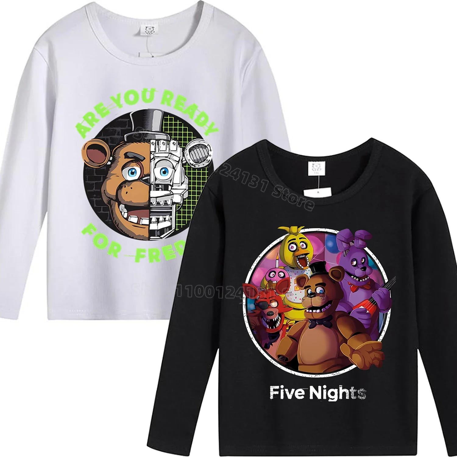 Five Nights At Freddys 子供用服 長袖 Tシャツ 男の子 女の子 綿服 Tシャツ 快適なトップス ベースシャツ ギフト