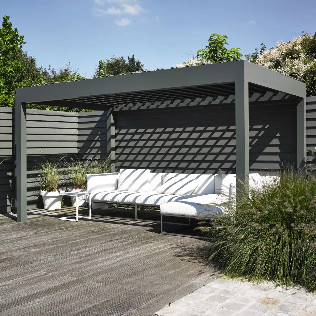 

Outdoor Modern Aluminum Pergola and Gazebo Bioclimatic Waterproof Electric Pressure Treated Aluminum Profile Backyard Pergolas