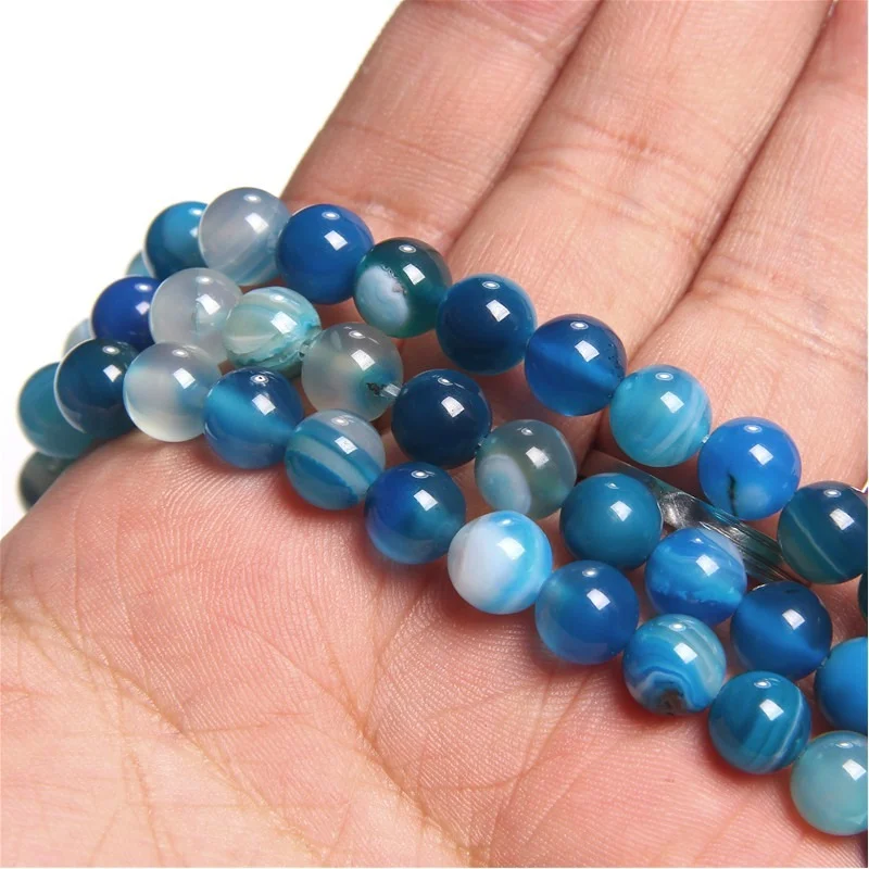 Blue Stripe Agate Beads Jewelry Accessories Natural Loose Spacer Bead for Making Bracelet 4 6 8 10mm