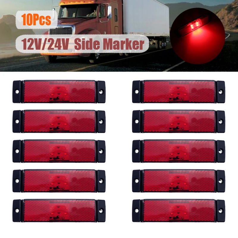 

10x 12V 24V 4LED Side Marker Red Lights Position Lamp Car Clearance Rear Tail Light Indicator Trailer Truck Lorry Van Caravan