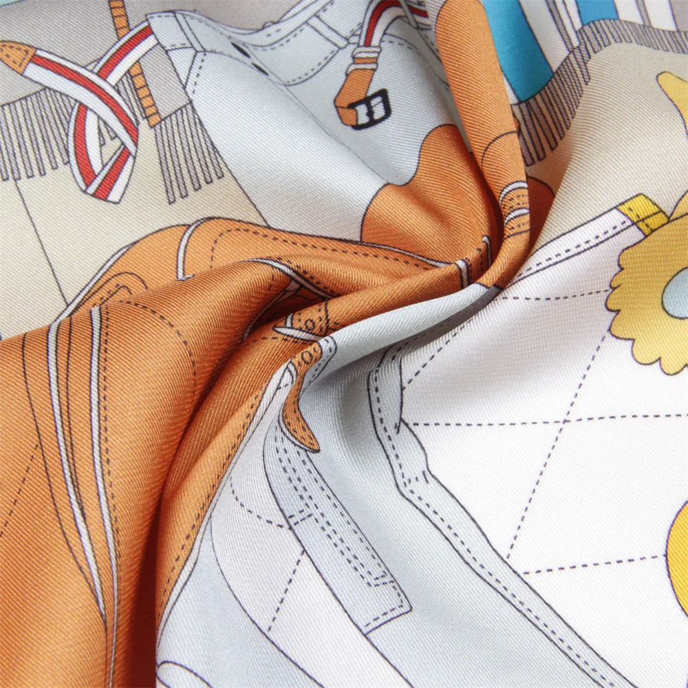 POBING Gekräuselt Worden Twill Seidenschal Frauen Sattel Doppelseitig Bedruckte Quadratische Schals Wraps Echarpes Foulards Femme Hijabs 70CM – Detail 2